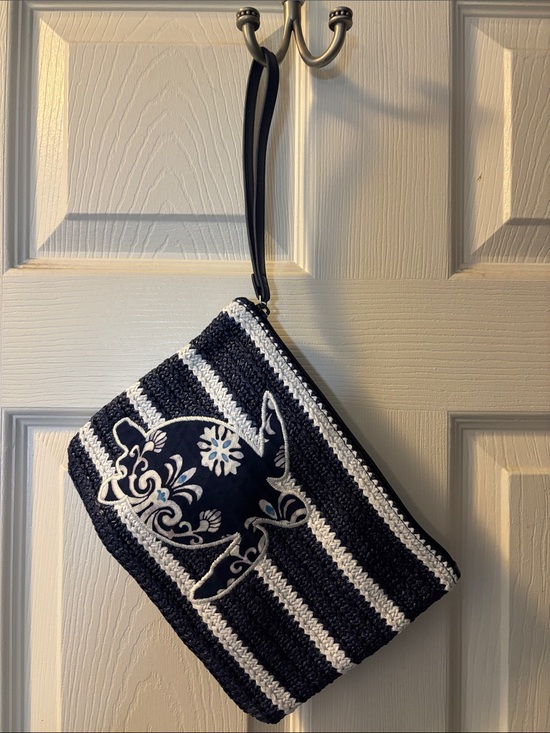 Vera Bradley Handbags - Vera Bradley Navy and White Striped Wristlet with Sea Turtle Applique